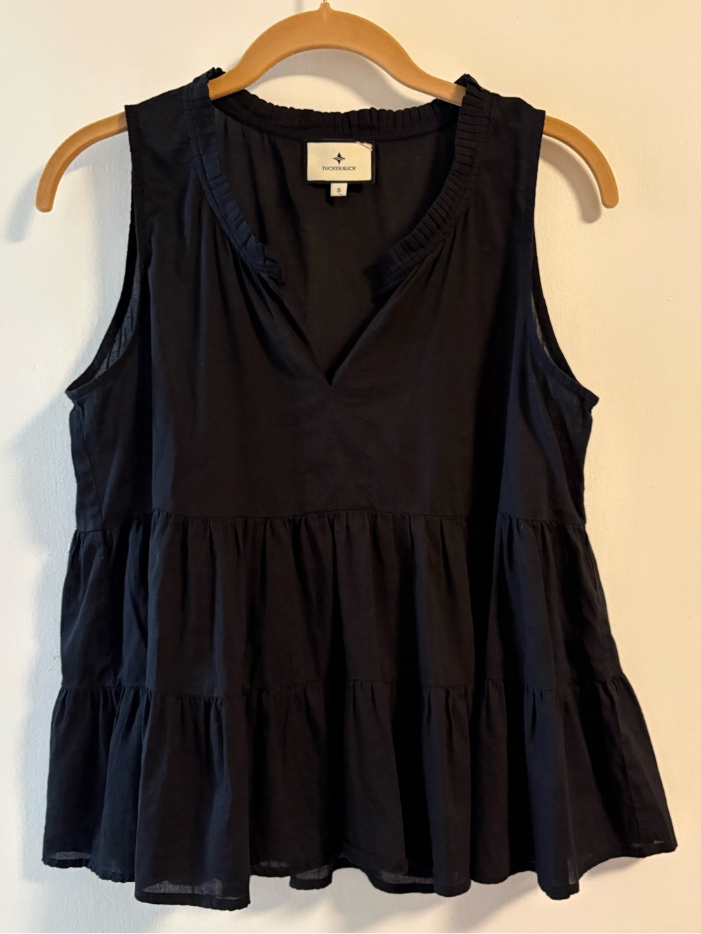 Tuckernuck Ultralight 100% Cotton Tiered Sleeveless V-Neck Ruffle-Trim Blou